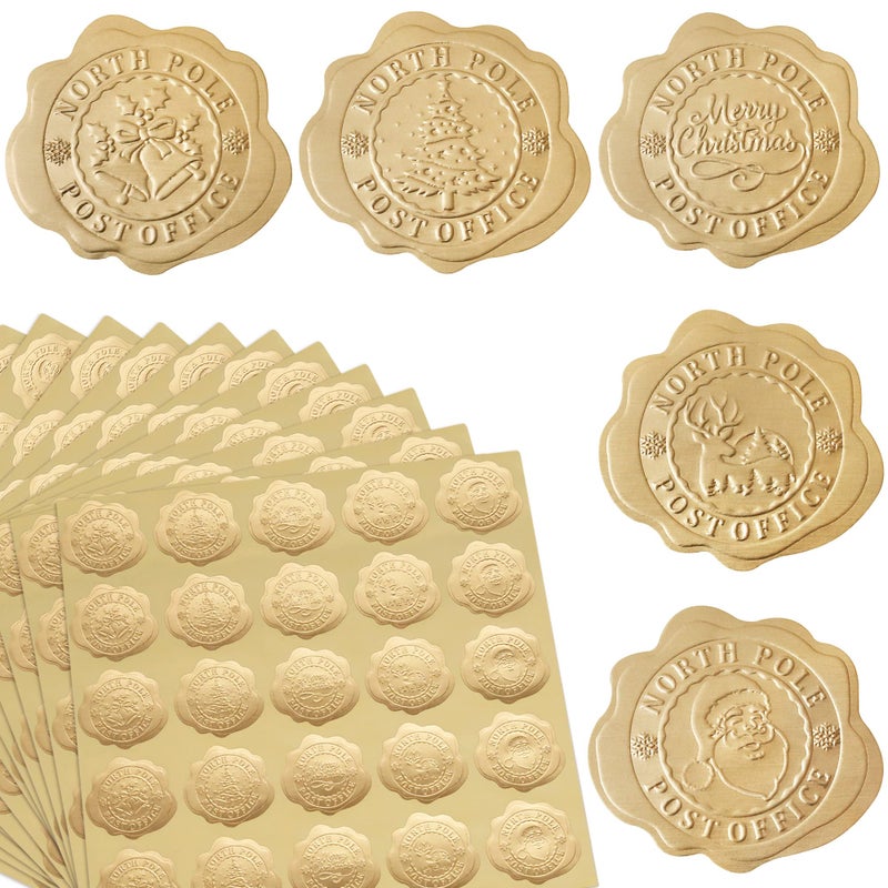 DreamBuilt 300pcs Gold Christmas Embossed Wax Seal Looking Envelope Seals for Gifts Packages/Party Favors  Self-Adhesive - Image 1